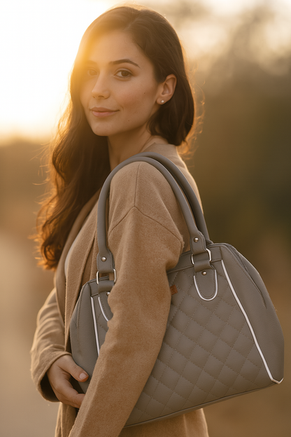 Wholesale Grey Vegan Leather Handbag – Women’s Top Handle Satchel Bag for Work & Travel