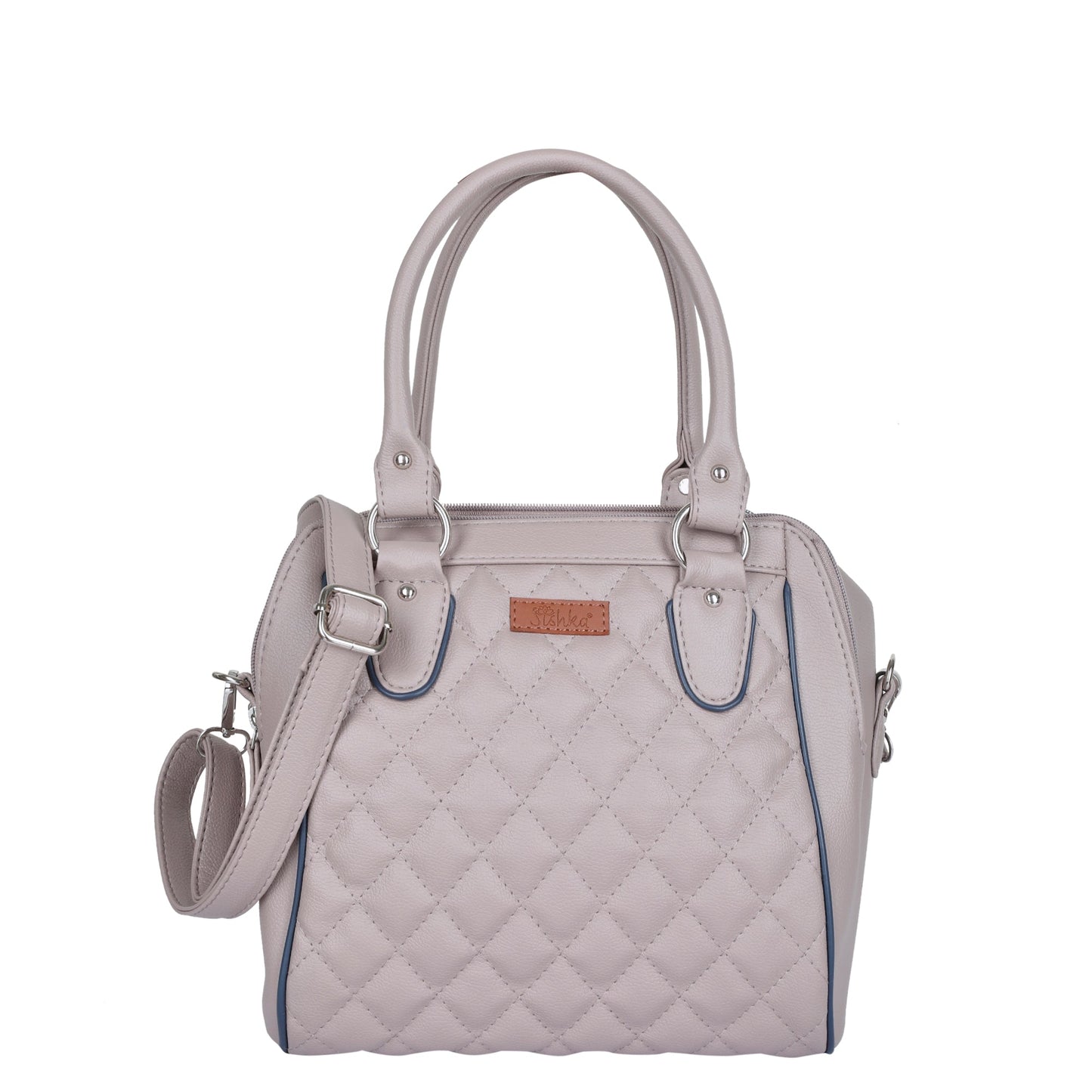 Women’s mauve vegan leather top‑handle satchel handbag with shoulder strap