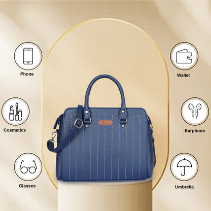 Blue Faux Leather Top-Handle Handbag – Women’s Crossbody Purse