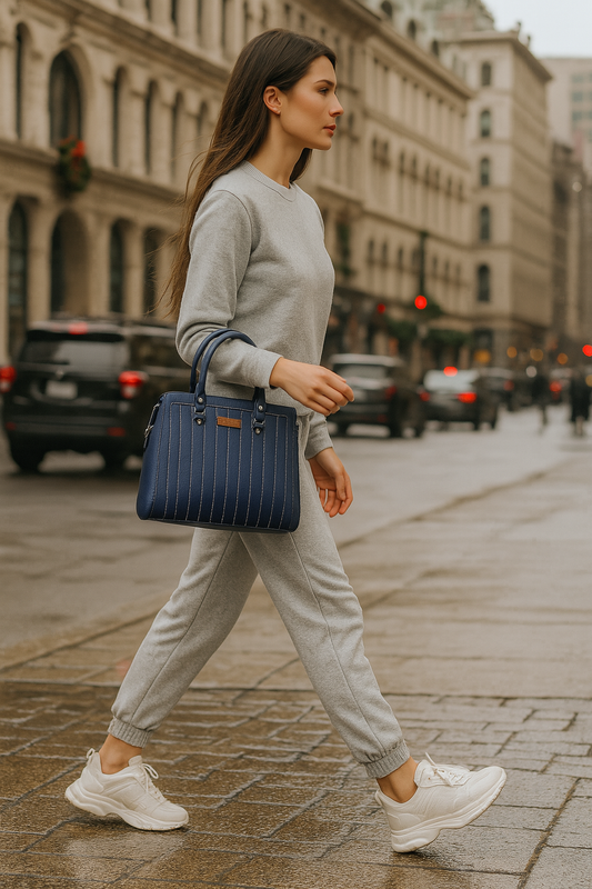 Blue Faux Leather Top-Handle Handbag – Women’s Crossbody Purse