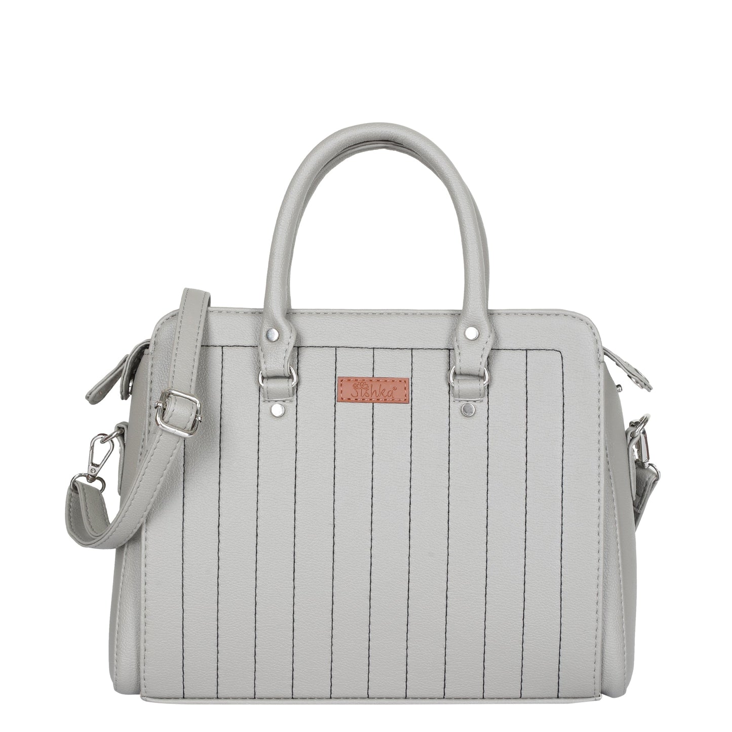 Grey Faux Leather Top-Handle Handbag – Women’s Crossbody Purse