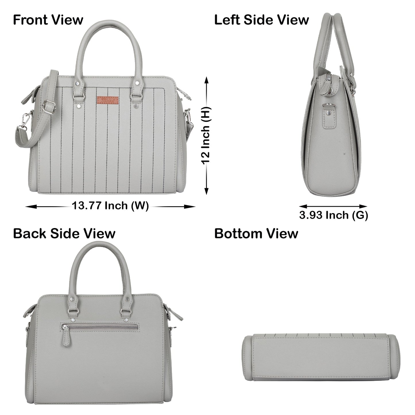 Grey Faux Leather Top-Handle Handbag – Women’s Crossbody Purse