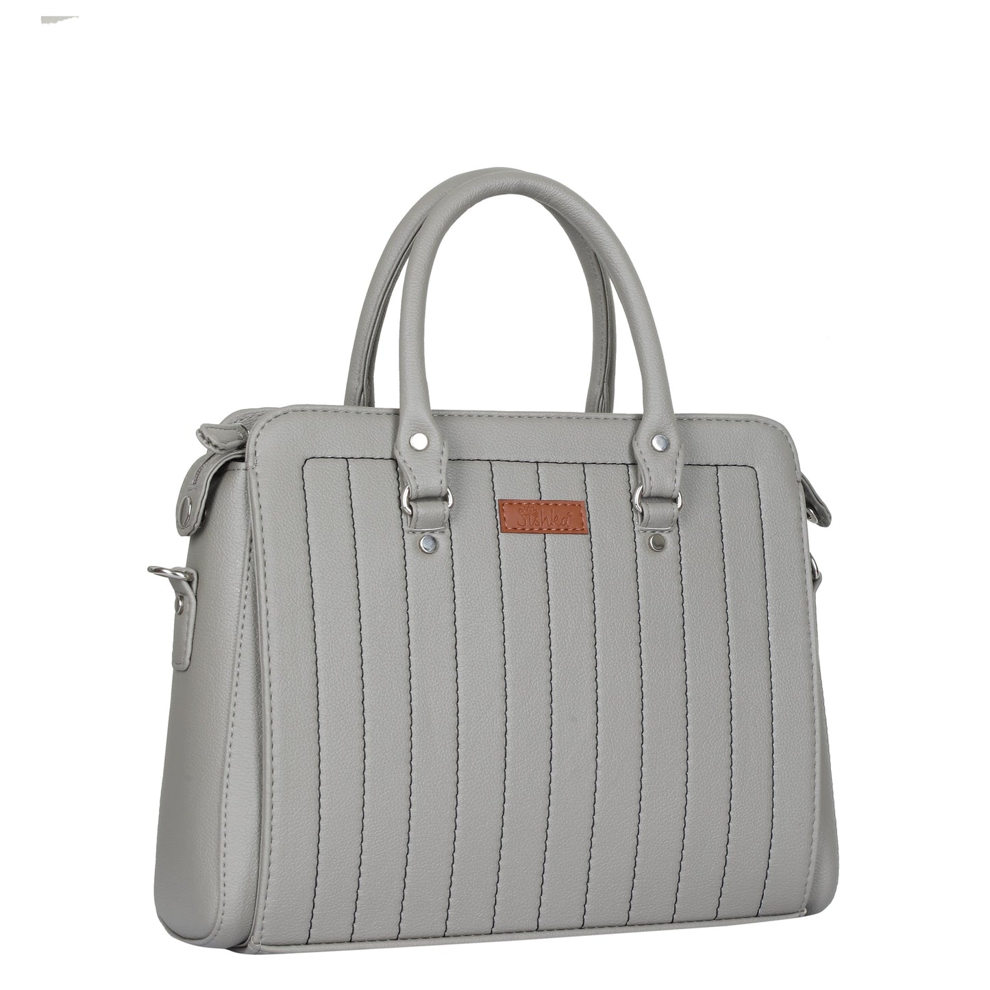 Grey Faux Leather Top-Handle Handbag – Women’s Crossbody Purse