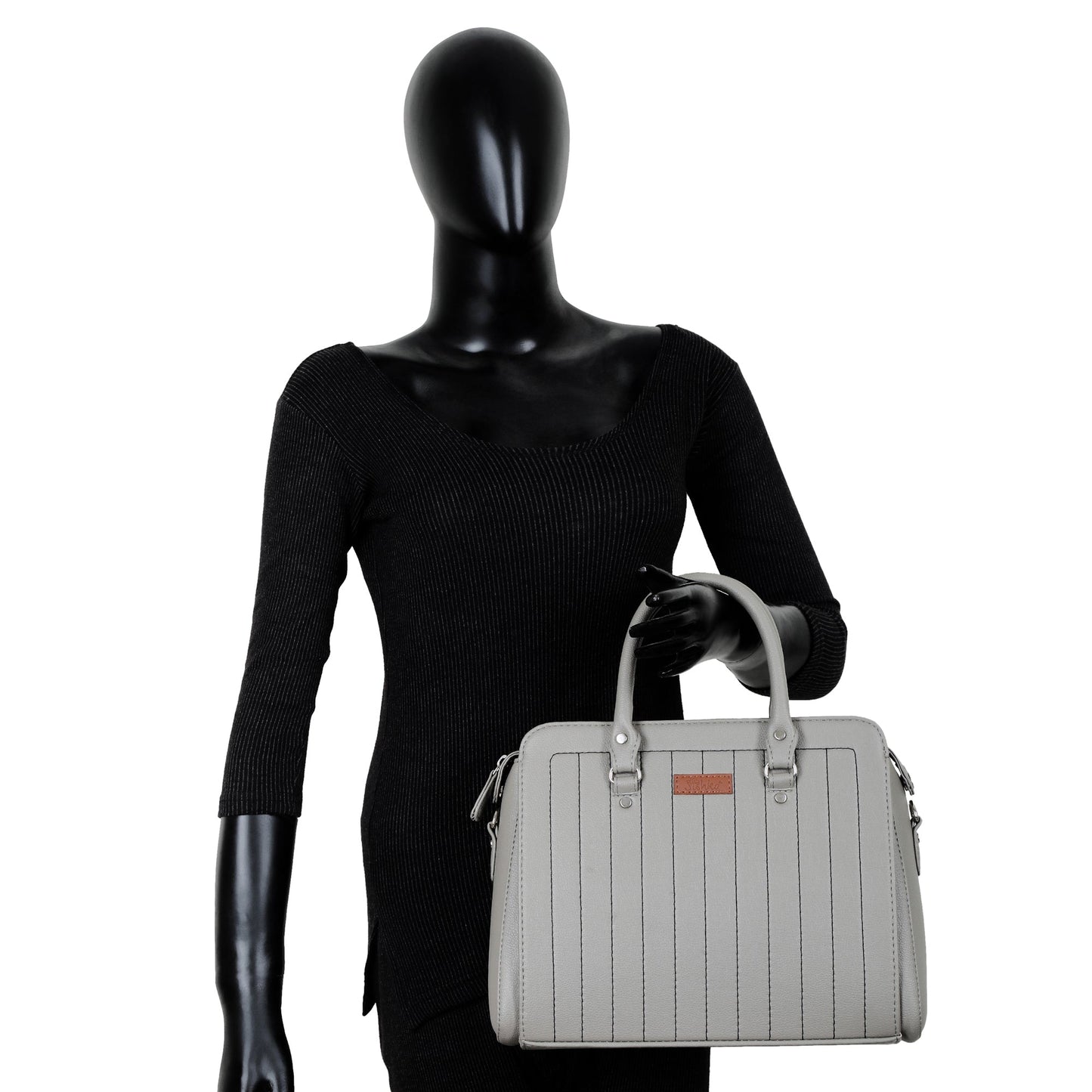 Grey Faux Leather Top-Handle Handbag – Women’s Crossbody Purse