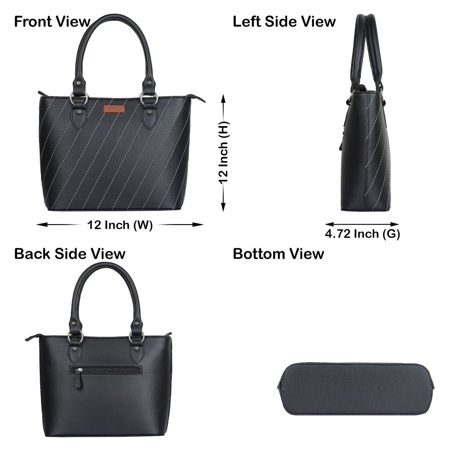 Black Vegan Leather Tote Satchel – Women’s Top Handle Shoulder Bag