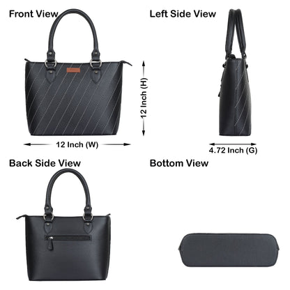 Black Vegan Leather Tote Satchel – Women’s Top Handle Shoulder Bag