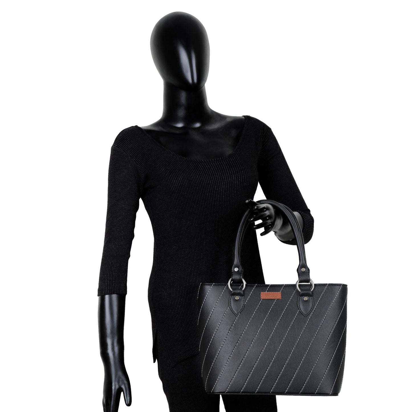 Black Vegan Leather Tote Satchel – Women’s Top Handle Shoulder Bag