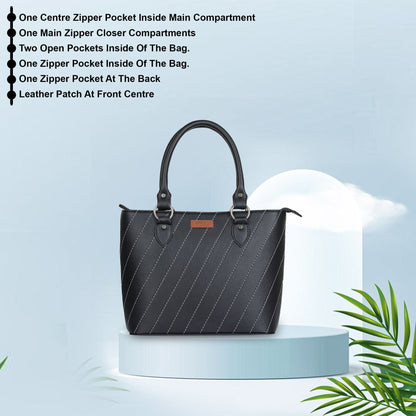 Black Vegan Leather Tote Satchel – Women’s Top Handle Shoulder Bag