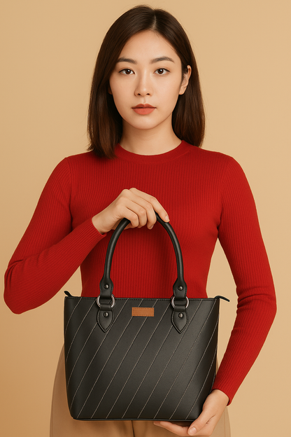 Black Vegan Leather Tote Satchel – Women’s Top Handle Shoulder Bag