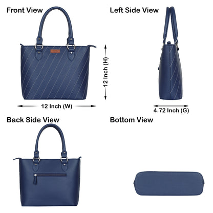 Blue Vegan Leather Tote Satchel – Women’s Top Handle Shoulder Bag