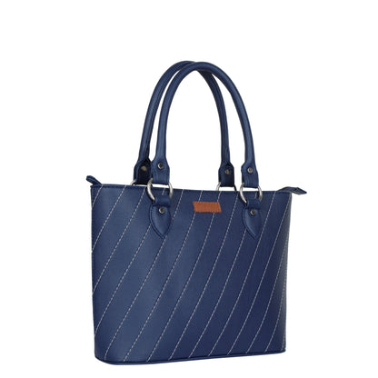 Blue Vegan Leather Tote Satchel – Women’s Top Handle Shoulder Bag