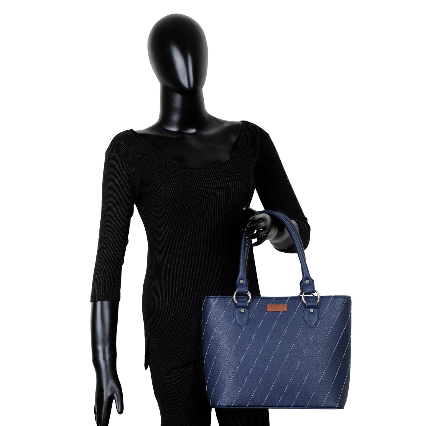 Blue Vegan Leather Tote Satchel – Women’s Top Handle Shoulder Bag