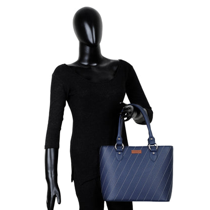 Blue Vegan Leather Tote Satchel – Women’s Top Handle Shoulder Bag