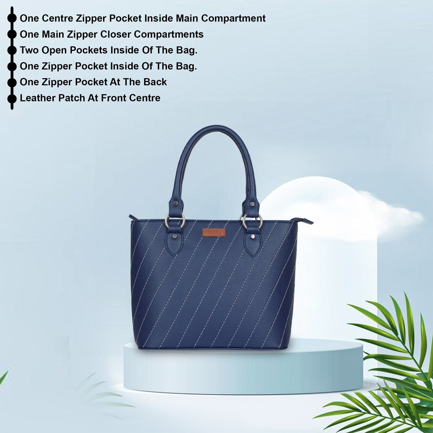 Blue Vegan Leather Tote Satchel – Women’s Top Handle Shoulder Bag