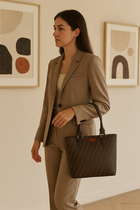 Brown Vegan Leather Tote Satchel – Women’s Top Handle Shoulder Bag