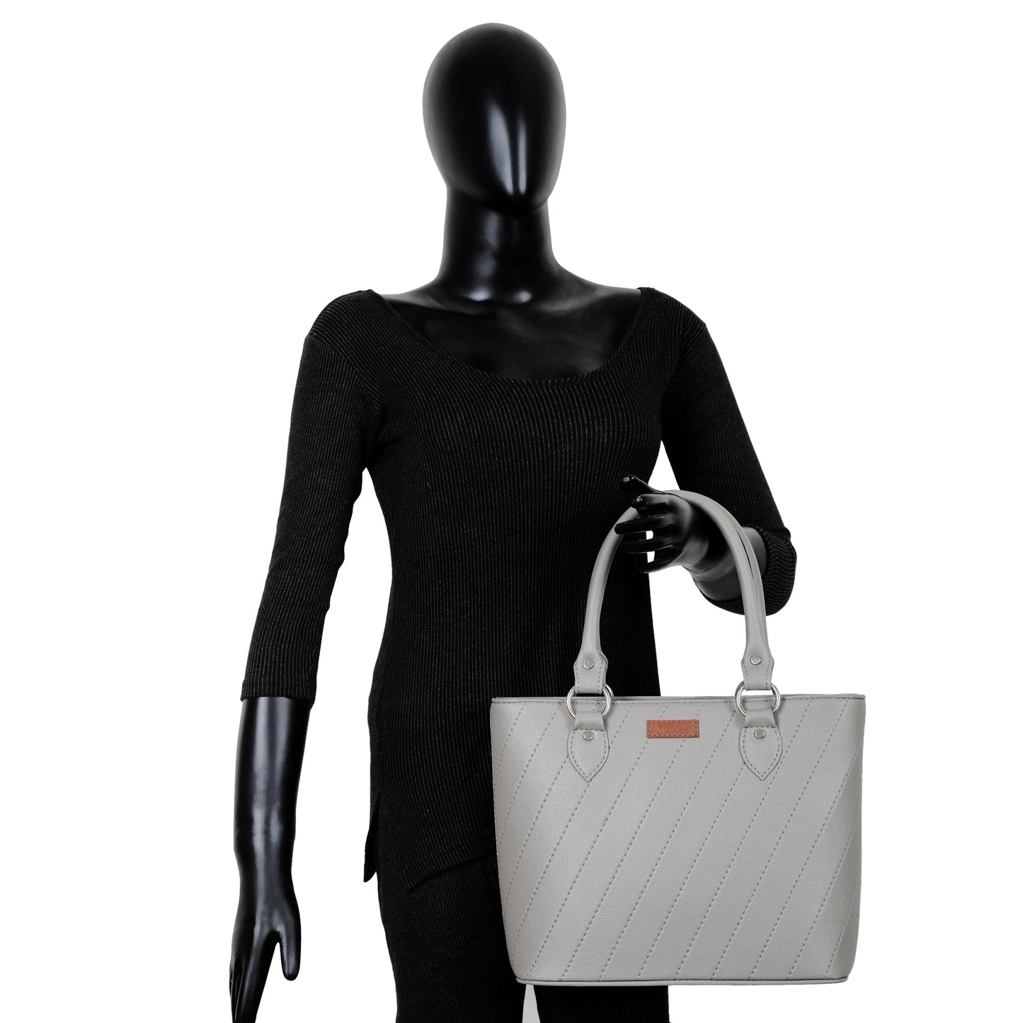 Grey Vegan Leather Tote Satchel – Women’s Top Handle Shoulder Bag