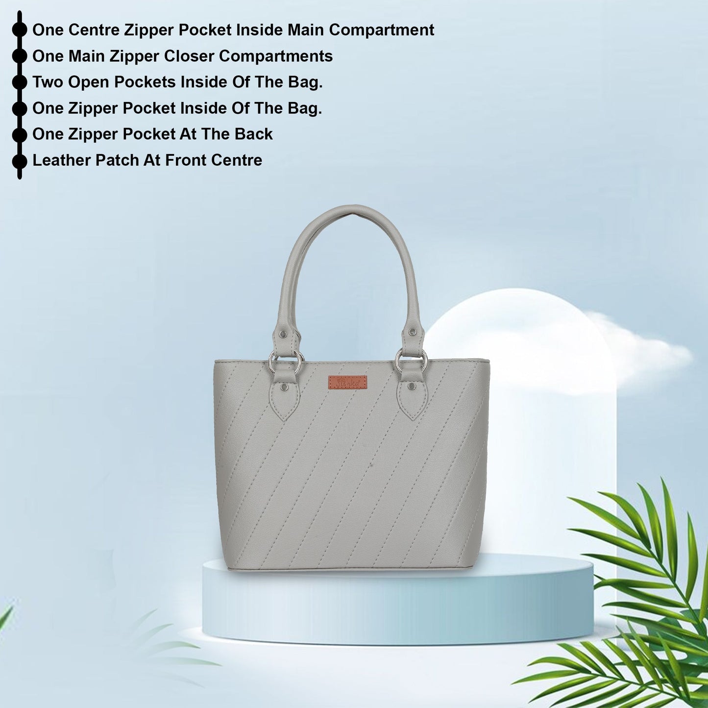 Grey Vegan Leather Tote Satchel – Women’s Top Handle Shoulder Bag