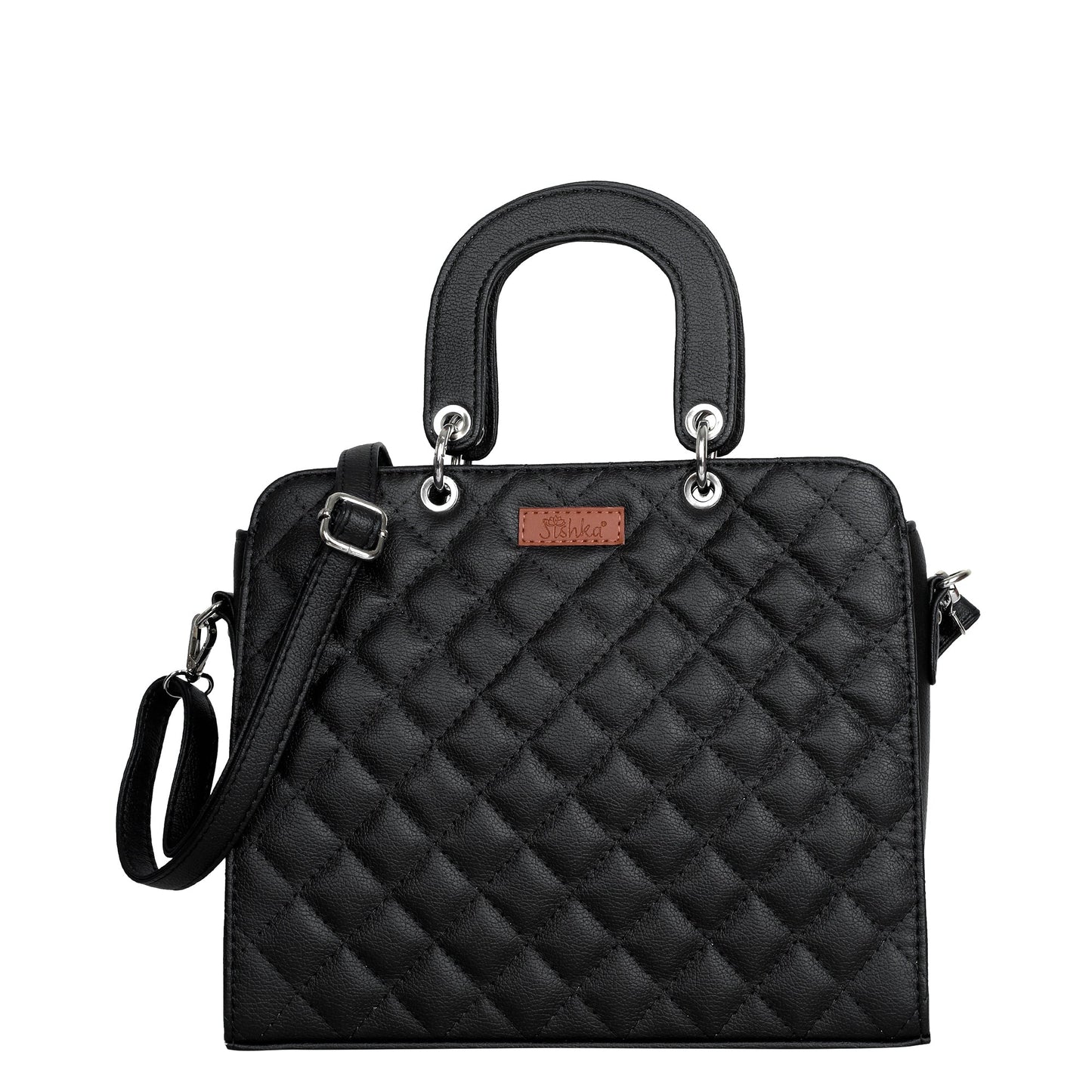 Black Quilted Faux Leather Tote Bag – Women’s Top Handle Satchel Handbag