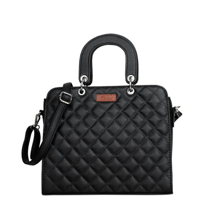 Black Quilted Faux Leather Tote Bag – Women’s Top Handle Satchel Handbag
