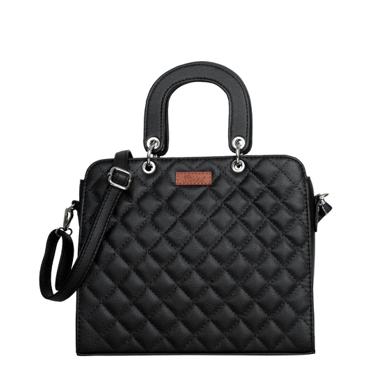 Black Quilted Faux Leather Tote Bag – Women’s Top Handle Satchel Handbag