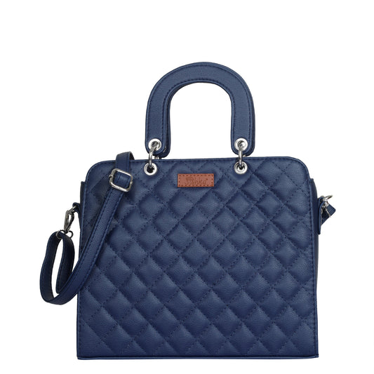 Blue Quilted Faux Leather Tote Bag – Women’s Top Handle Satchel Handbag