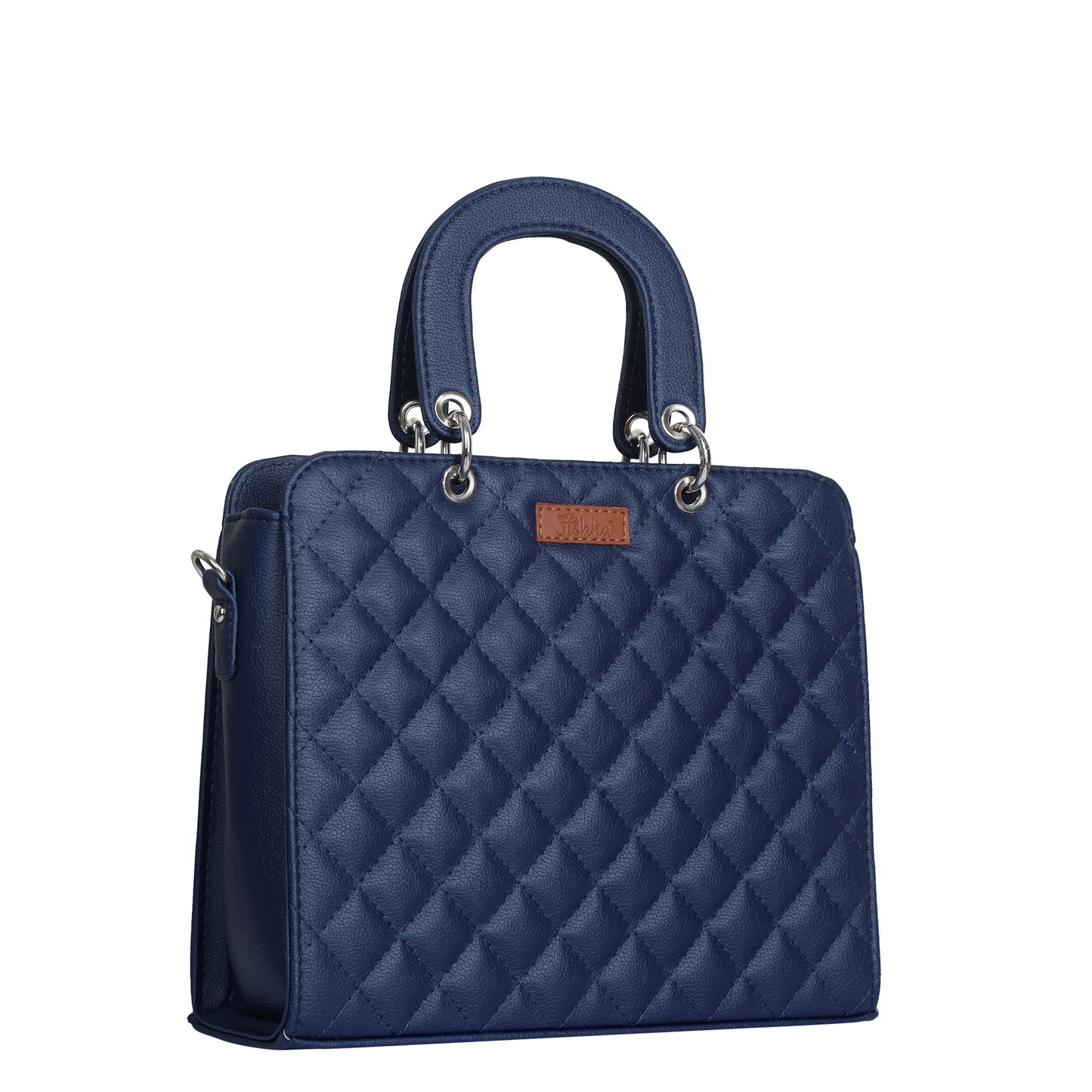 Blue Quilted Faux Leather Tote Bag – Women’s Top Handle Satchel Handbag