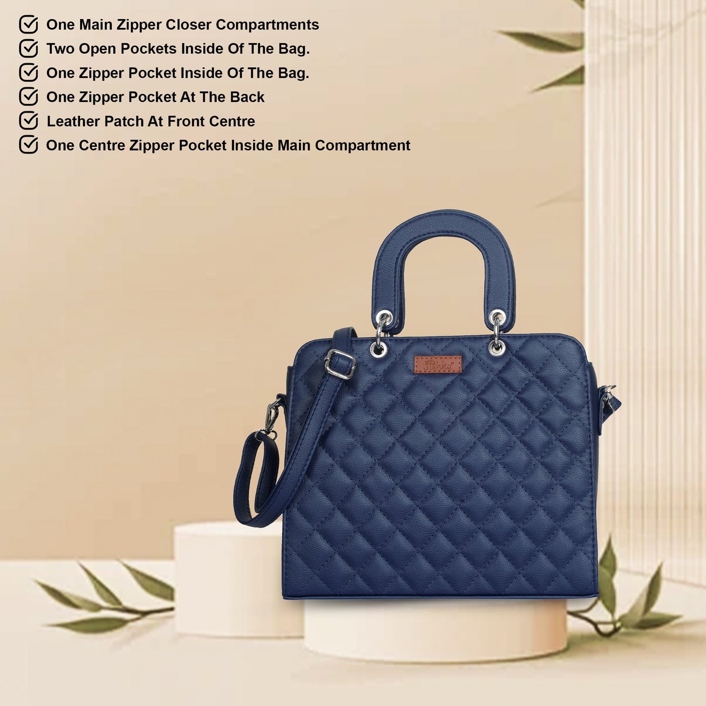 Blue Quilted Faux Leather Tote Bag – Women’s Top Handle Satchel Handbag