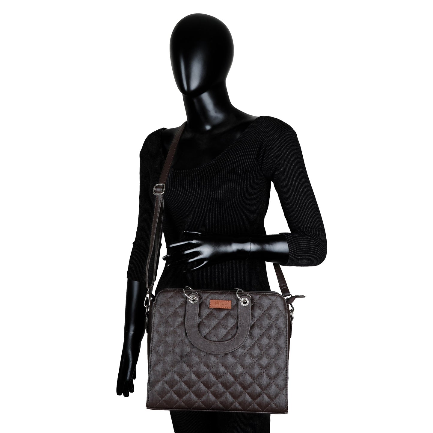 Brown Quilted Faux Leather Tote Bag – Women’s Top Handle Satchel Handbag