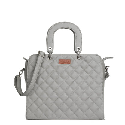 Grey Quilted Faux Leather Tote Bag – Women’s Top Handle Satchel Handbag