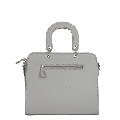 Grey Quilted Faux Leather Tote Bag – Women’s Top Handle Satchel Handbag