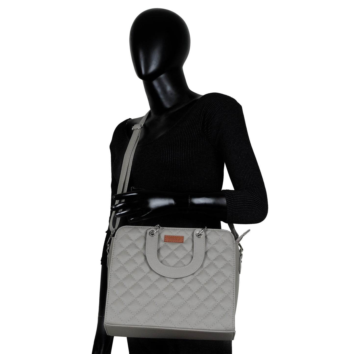 Grey Quilted Faux Leather Tote Bag – Women’s Top Handle Satchel Handbag