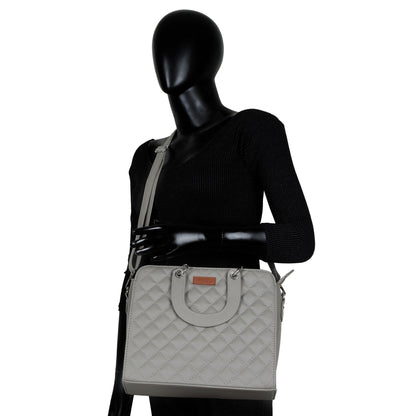 Grey Quilted Faux Leather Tote Bag – Women’s Top Handle Satchel Handbag