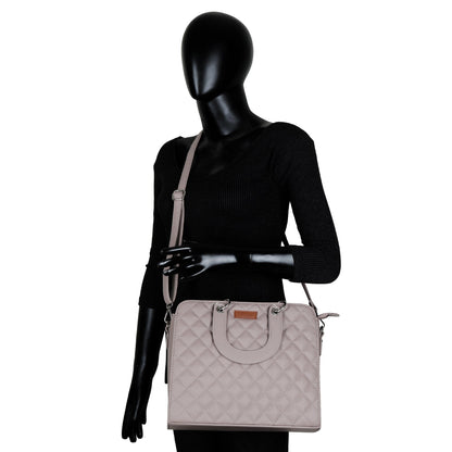 Mauve Quilted Faux Leather Tote – Women’s Top Handle Satchel Handbag