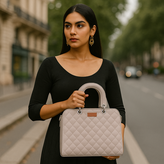 Mauve Quilted Faux Leather Tote – Women’s Top Handle Satchel Handbag
