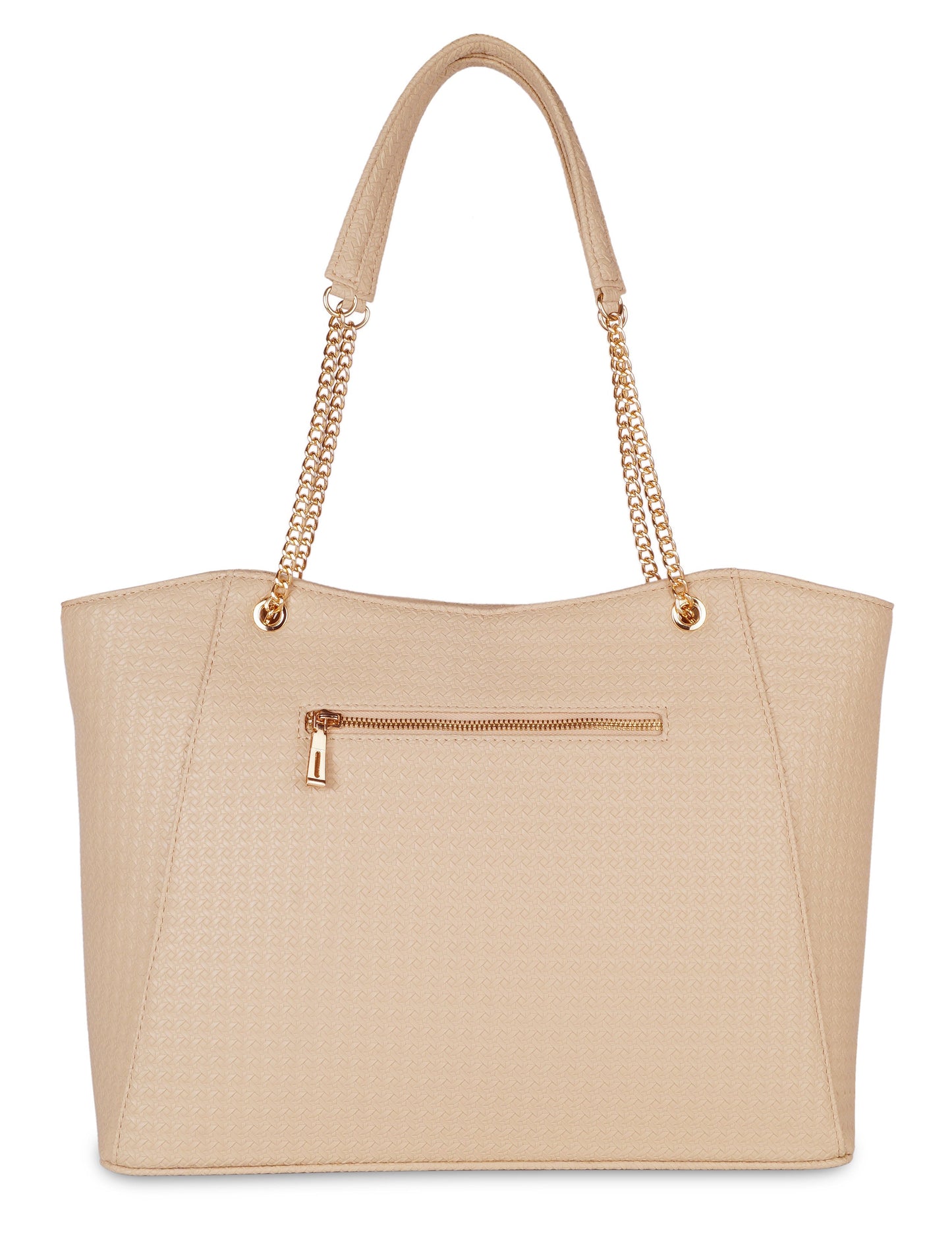 Beige Vegan Leather Satchel Handbag – Women’s Tote & Shoulder Bag with Chain Handles