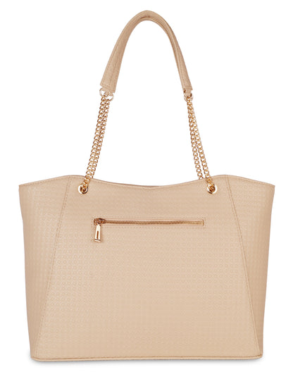 Beige Vegan Leather Satchel Handbag – Women’s Tote & Shoulder Bag with Chain Handles