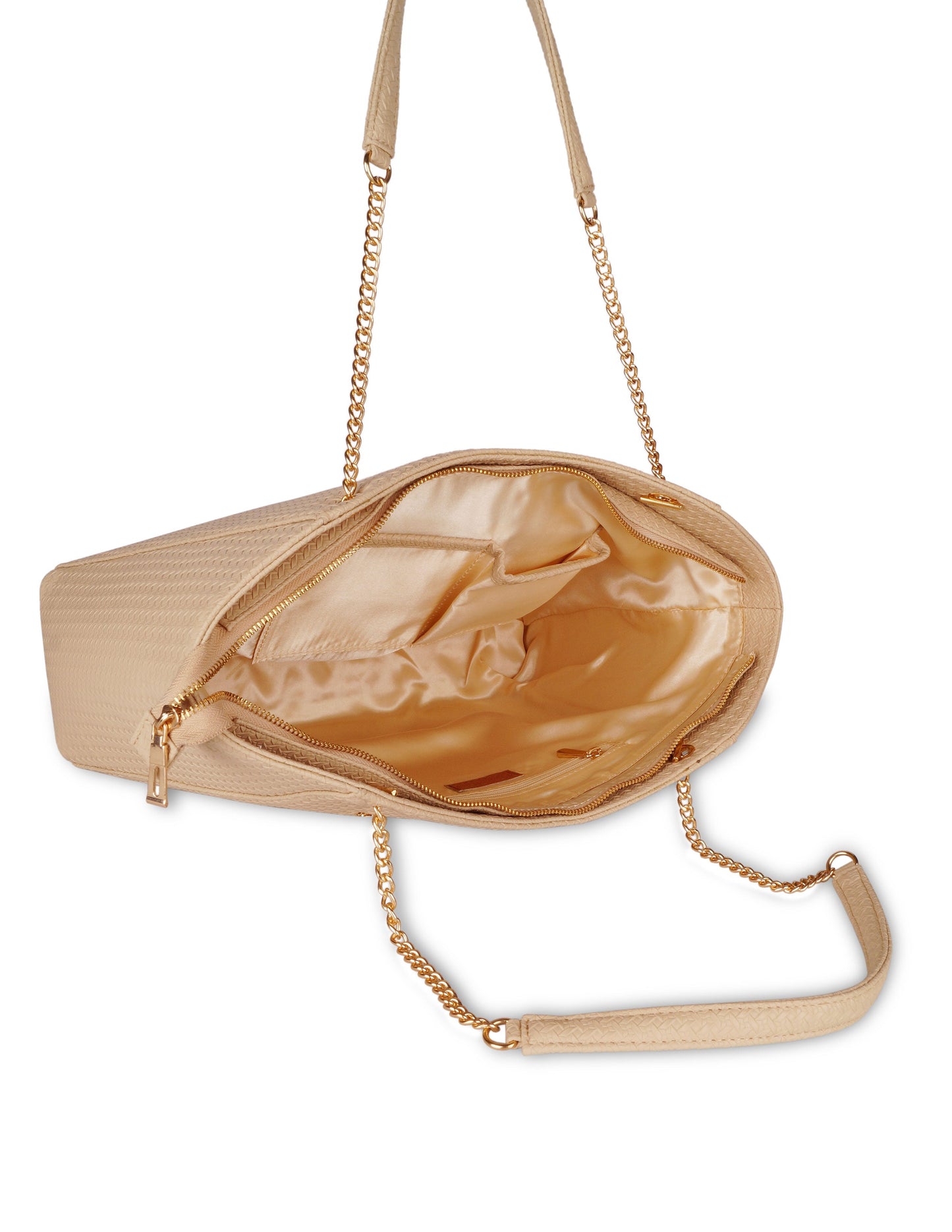 Beige Vegan Leather Satchel Handbag – Women’s Tote & Shoulder Bag with Chain Handles