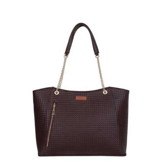 Brown Vegan Leather Satchel Bag – Women’s Tote Handbag with Chain Handles