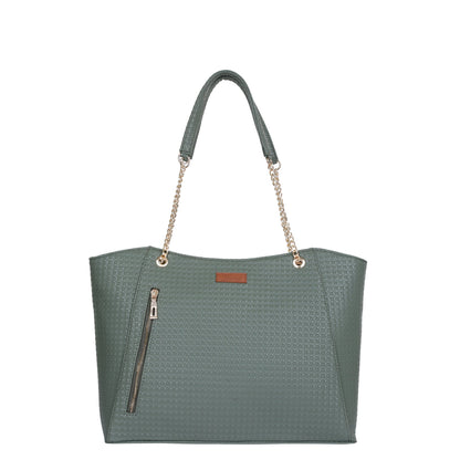 Green Vegan Leather Satchel Bag – Women’s Tote Handbag with Chain Handles