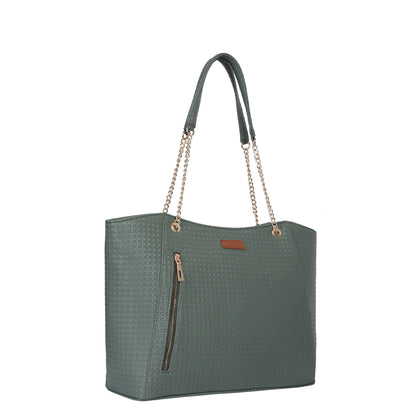 Green Vegan Leather Satchel Bag – Women’s Tote Handbag with Chain Handles