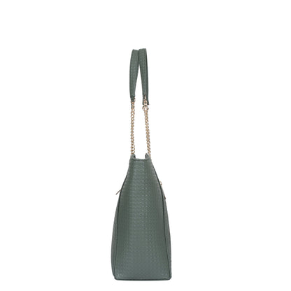 Green Vegan Leather Satchel Bag – Women’s Tote Handbag with Chain Handles