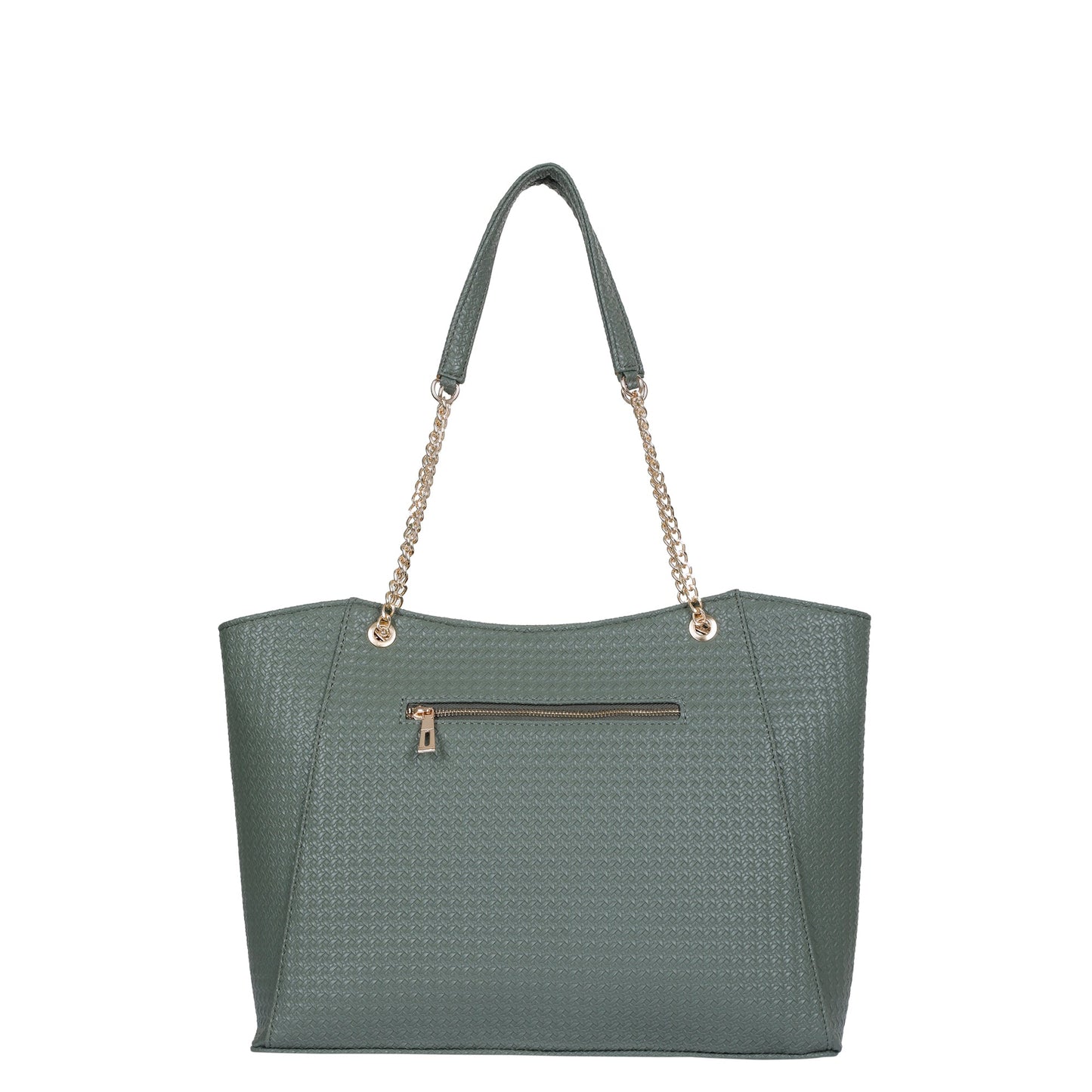 Green Vegan Leather Satchel Bag – Women’s Tote Handbag with Chain Handles