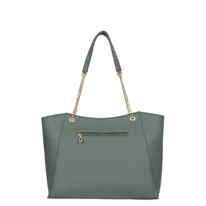 Green Vegan Leather Satchel Bag – Women’s Tote Handbag with Chain Handles