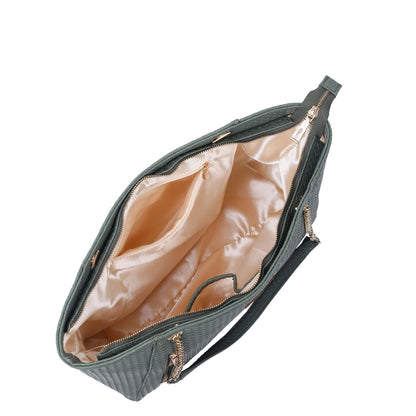 Green Vegan Leather Satchel Bag – Women’s Tote Handbag with Chain Handles