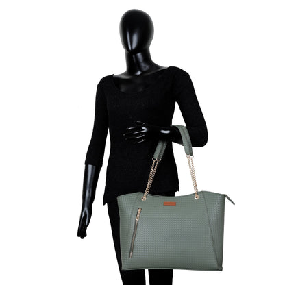 Green Vegan Leather Satchel Bag – Women’s Tote Handbag with Chain Handles