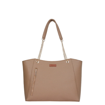 Taupe Vegan Leather Satchel Bag – Women’s Tote Handbag with Chain Handles