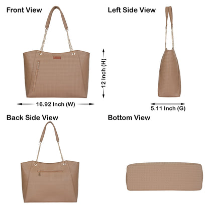 Taupe Vegan Leather Satchel Bag – Women’s Tote Handbag with Chain Handles