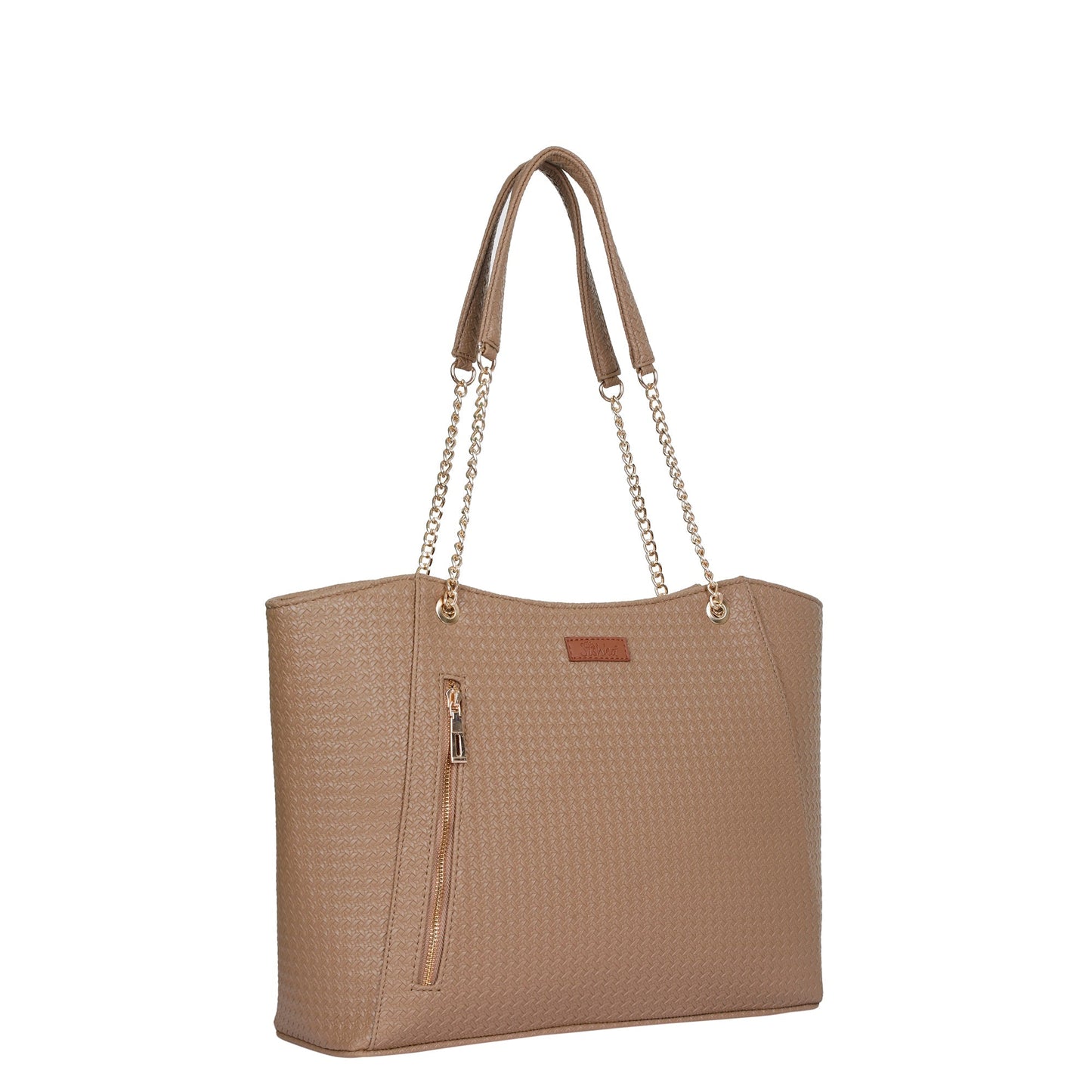 Taupe Vegan Leather Satchel Bag – Women’s Tote Handbag with Chain Handles