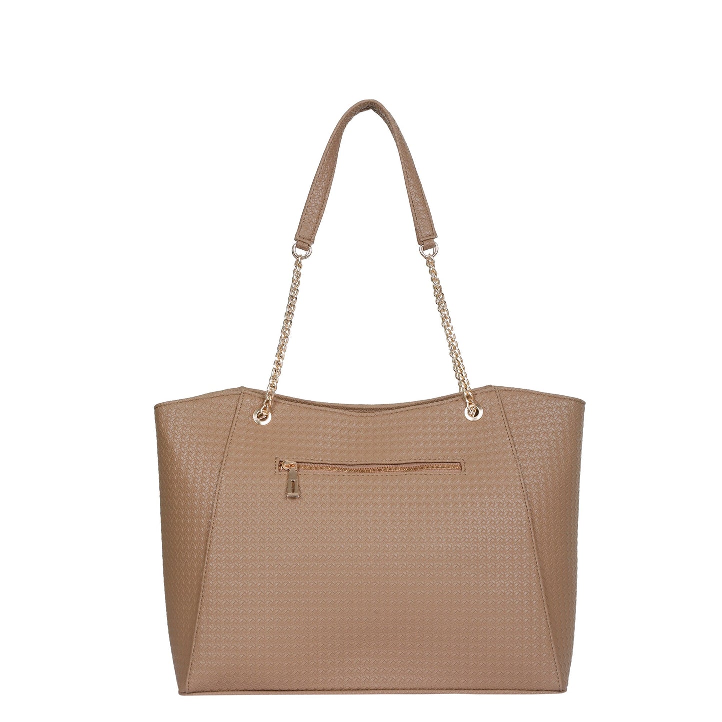 Taupe Vegan Leather Satchel Bag – Women’s Tote Handbag with Chain Handles