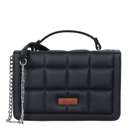 Black Faux Leather Crossbody Sling Bag – Women’s Chain Strap Shoulder Handbag